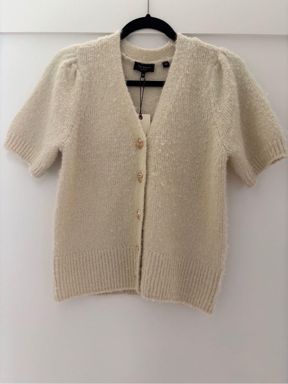 Ted Baker Cream Short Sleeve Knit Cardigan with Gold Buttons
